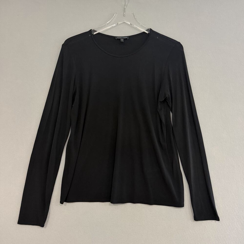 Eileen Fisher Stretch Silk Top Medium Black Long Sleeve Quiet Luxury
